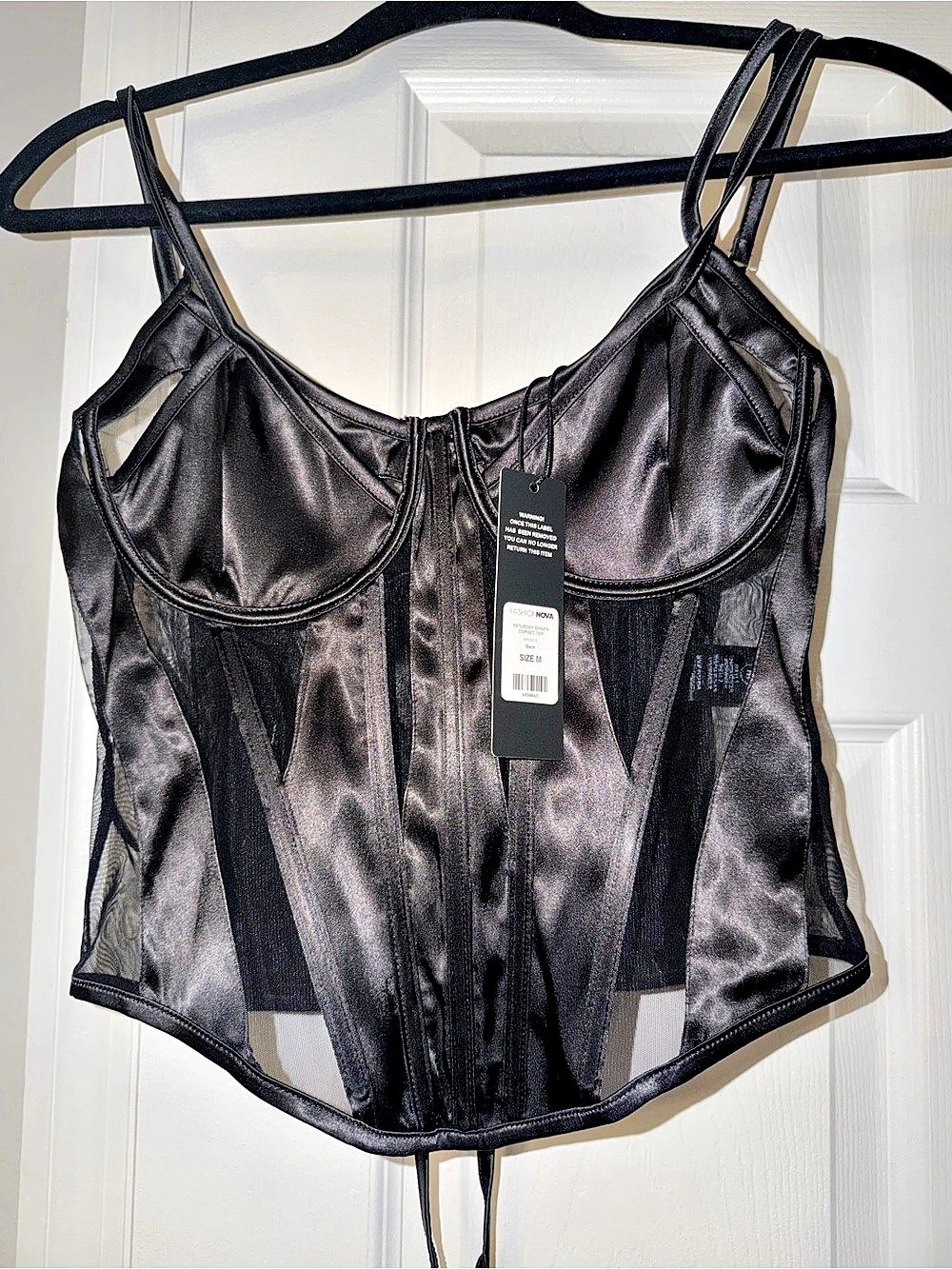 Fashion Nova Talita Satin Corset Top Black